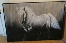 oil on canvas framed art of horse 70.5 wide x 48" high