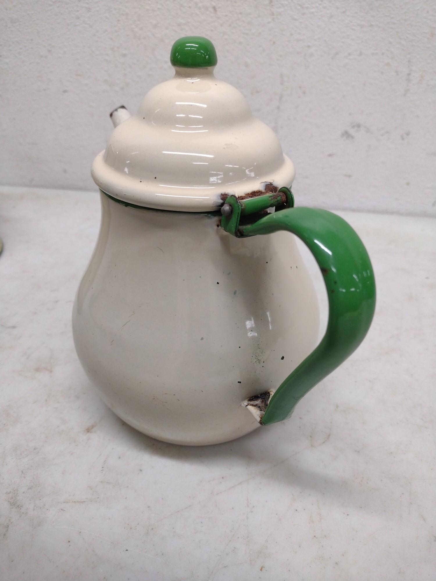 3 Enamelware Teapots