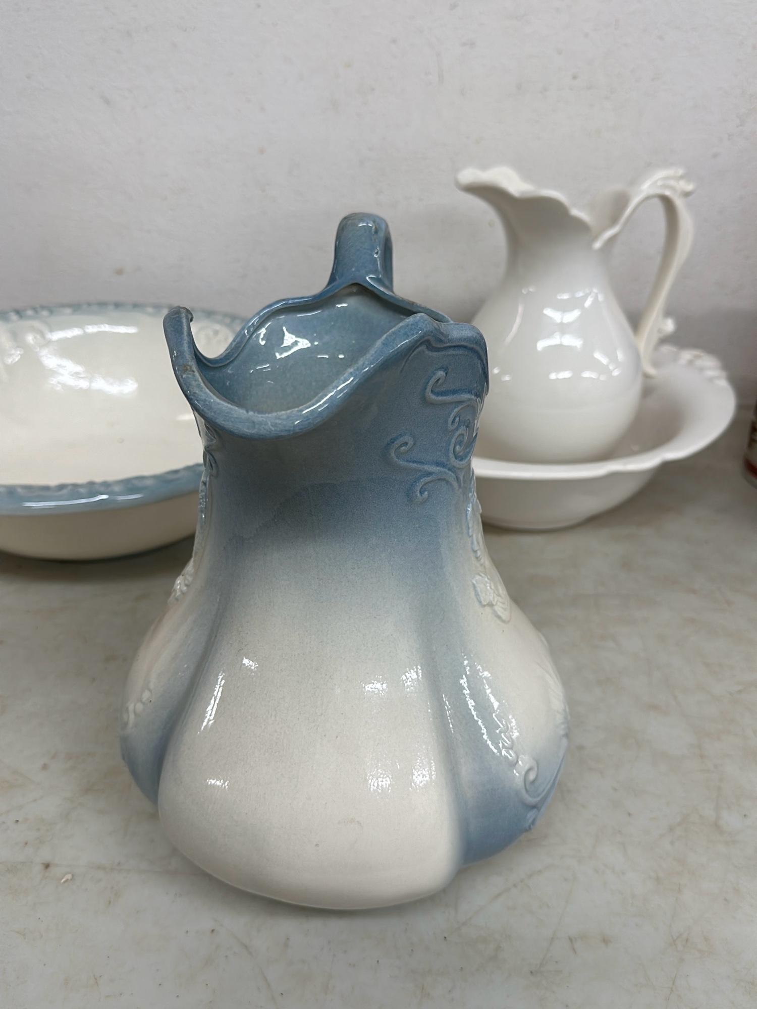 Ironstone & Hager Pitchers With Basins & More