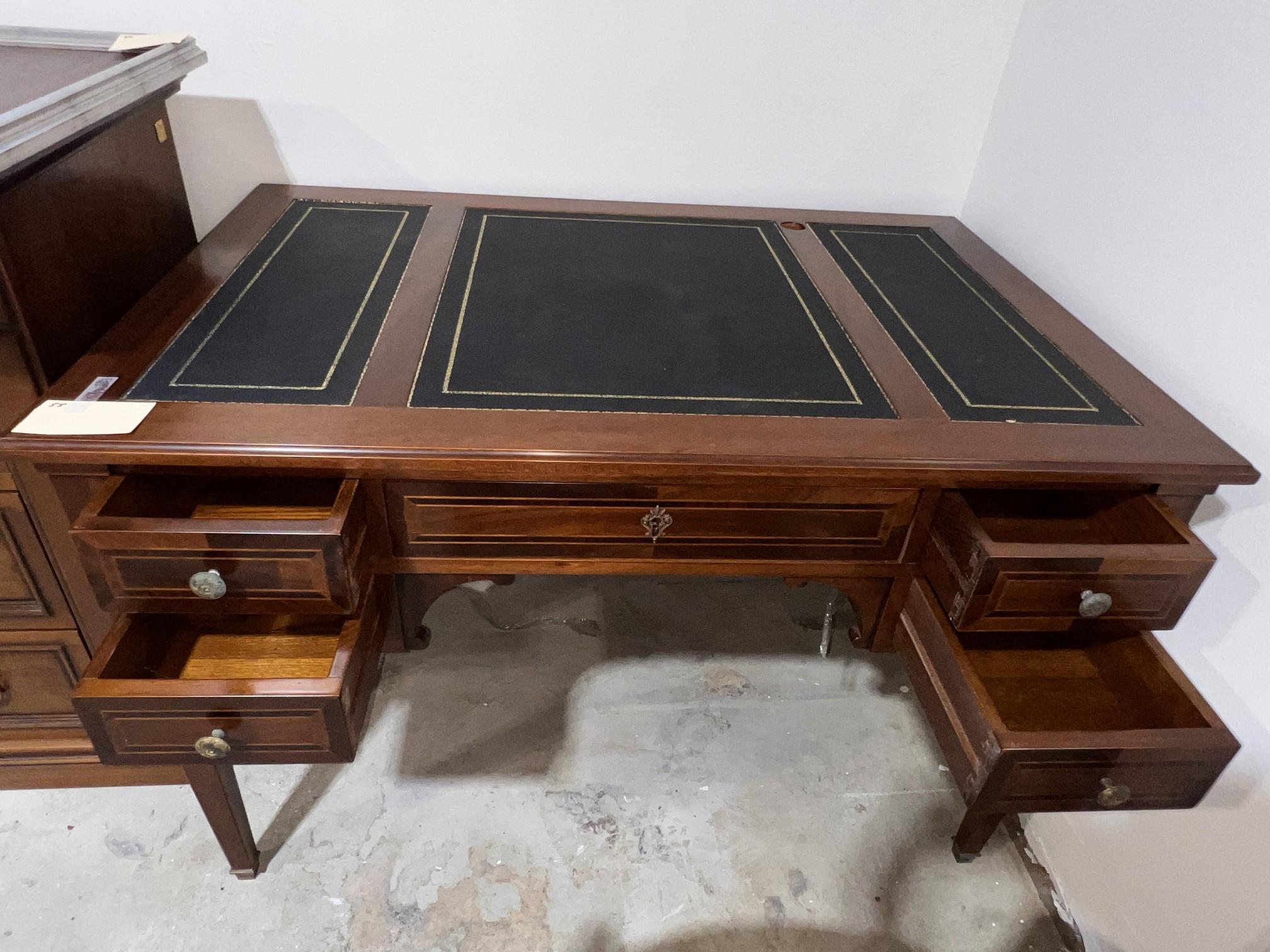 Cherry Wood Black leather Top Desk with Gold Trimmed and 2 Extentions - Made in Italy