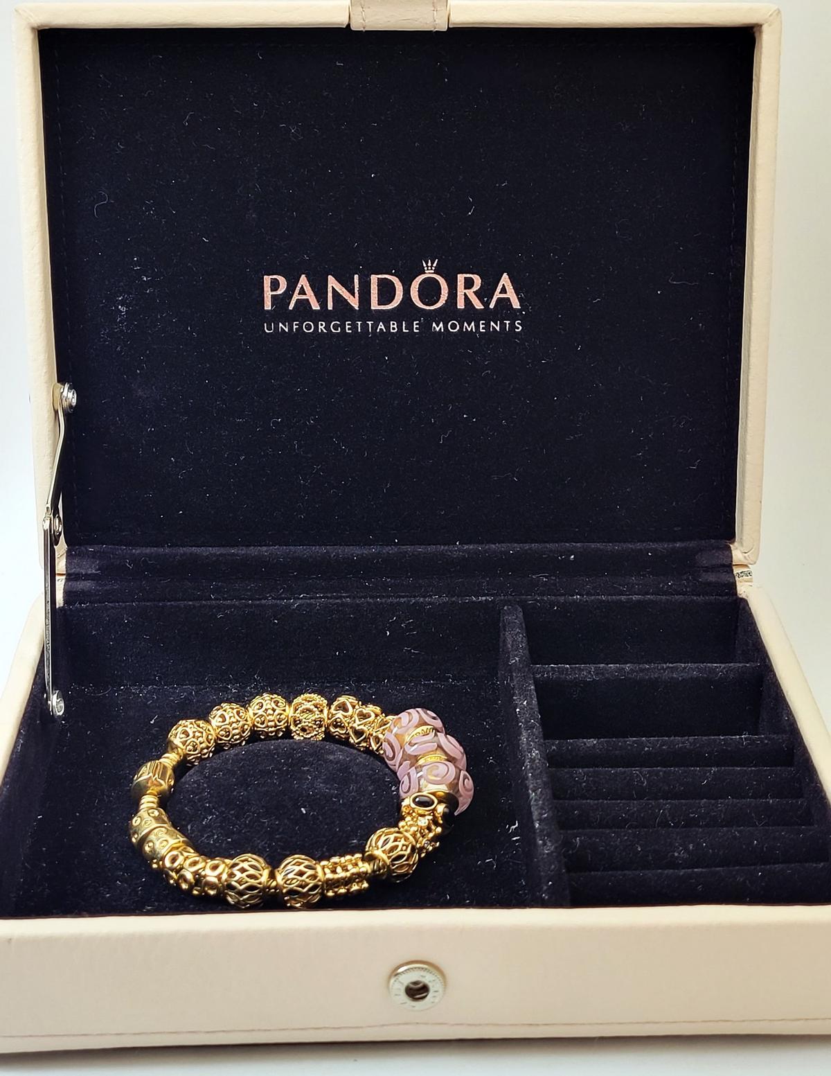 Designer Pandora 14k Yellow Gold Charm Bracelet w/ Box