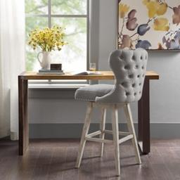 32" Swivel Counter Bar Stool with Nailhead Accent in Grey MP104-0717