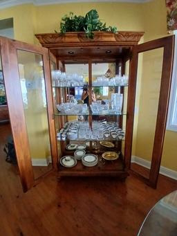 Full Size Wood China Cabinet with Glass Door and mirror backing, 3 shelves
