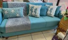 7' Blue Futon / Couch W/ Arms & Throw Pillows - BRAND NEW 7' Couch / Futon W/ Arms & Pillows - This