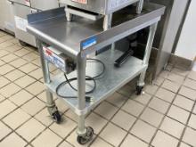 16â€� x 31â€� Stainless Steel Equipment Stand with 2â€� back and side splash and mounted on casters
