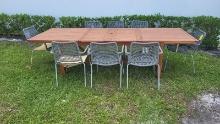 BRAND NEW 5-PIECE  OUTDOOR DOUBLE LEAF EXTENDABLE TABLE 100% FSC TEAK FINISH WITH 8 GREY STACKING RO