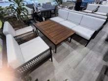 Newport', a 4 Piece Outdoor Patio Furniture Set a 3 Seater Sofa, (2) Arm Side Chairs and a Teak Coff