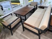 "Smynra"  a 4 Piece Outdoor Patio Furniture Set with a 3 Seater Sofa, (2)  Side Chairs with a Teak T