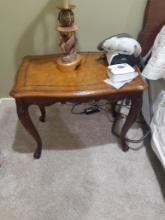 Wood leather top side table - 17 x 26 in