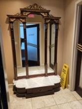 48" x 96" Marble and Dory Bronze Adorned Wood Mirrored Pedestal
