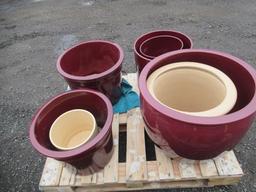 SET OF (5) ASSORTED DARK RED PLANTER BOXES (12'' - 20''), & (2) BEIGE PLANTER BOXES (10''/15'')