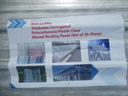 (30) 95'' X 36'' POLYCARBONATE CLEAR PLASTIC WAVED ROOFING PANELS (UNUSED)