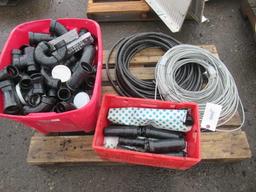 ASSORTED SPRINKLER HEADS, PIPE FITTINGS & WIRE ROPE