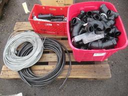 ASSORTED SPRINKLER HEADS, PIPE FITTINGS & WIRE ROPE