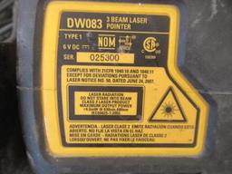 DEWALT DW980 12V 1/2'' CORDLESS DRILL W/ (2) BATTERIES & CHARGER, DEWALT DW083 3-BEAM LASER POINTER,