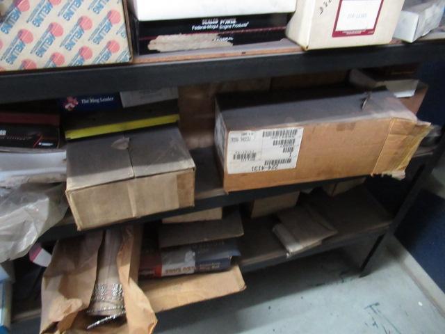 CONTENTS OF SHELF - ASSORTED PISTONS, PISTON RINGS, & OIL PICKUPS