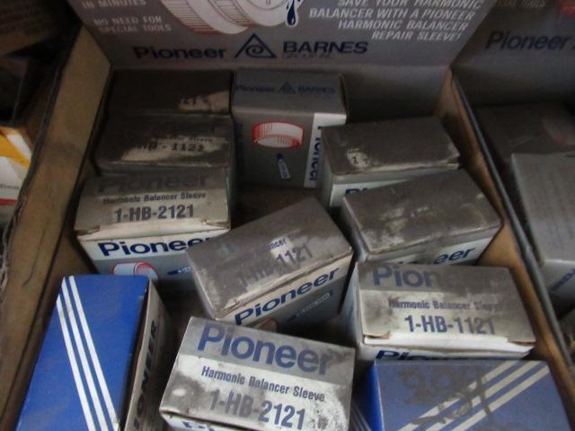 CONTENTS OF SHELF - ASSORTED HARMONIC BALANCER SLEEVES, OIL PAN BOLTS, CYLINDER HEAD VALVES, VALVE