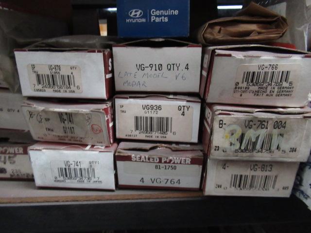 CONTENTS OF SHELF - ASSORTED HARMONIC BALANCER SLEEVES, OIL PAN BOLTS, CYLINDER HEAD VALVES, VALVE