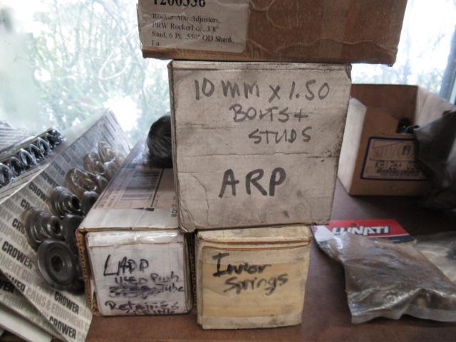 CONTENTS OF SHELF - ASSORTED SPRING SETAS & RETAINERS, ROCKER NUTS, & ARP HEAD BOLTS