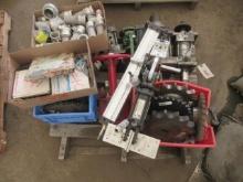ASSORTED ROLLER SPROCKETS, HOSE FITTINGS, HYDRAULIC CYLINDERS, & SADDLE CLAMPS
