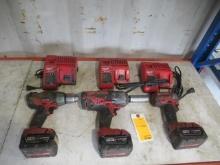 MILWAUKEE 18V CORDLESS TOOL SET, INCLUDING 1/2'' HAMMER DRILL/DRIVER, 1/4'' IMPACT, & 1/2'' IMPACT