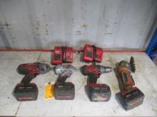 MILWAUKEE 18V CORDLESS ELECTRIC TOOL SET, INCLUDING DRILL DRIVER, ANGLE GRINDER W/ (4) BATTERIES &