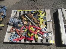 (3) ASSORTED SAFETY HARNESSES & (5) FALL PROTECTION LIFELINES