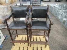 (2) WOOD W/ LEATHER BAR CHAIRS