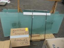 APPROX (10) GLASS PANEL SHOWER DOORS W/ 30-PIECE HINGES, & (10) 83.5'' X 33'' HANDLE SETS