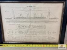 White Star Lines Titanic blueprint framed