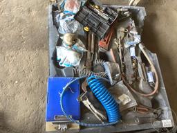 PALLET OF, HAND TOOLS, AIR GUAGES, AIR HOSE, LIGHTS