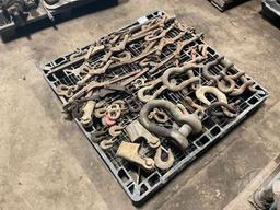 PALLET OF CHAIN BINDERS, CLEVISES, HOOKS