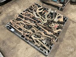 PALLET OF CHAIN BINDERS, CLEVISES, HOOKS