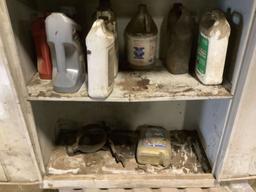 2 DOOR CABINET WITH, GREASE, FILTERS, OILS, MISC ITEMS