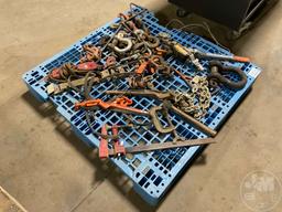 PALLET OF SHACKLES, BINDERS, CLAMPS, MISC.