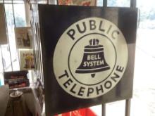 BELL SYSTEM PUBLIC TELEPHONE DOUBLE SIDED FLANGE SIGN 11”......X11”......