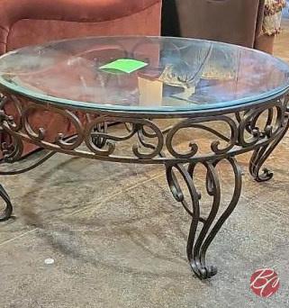 NEW Cast Iron Glass Top Round Living Room Table