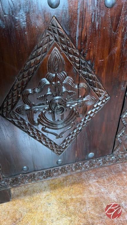 NEW Indonesia Hand Carved Mahogany 2-Door Cabinet