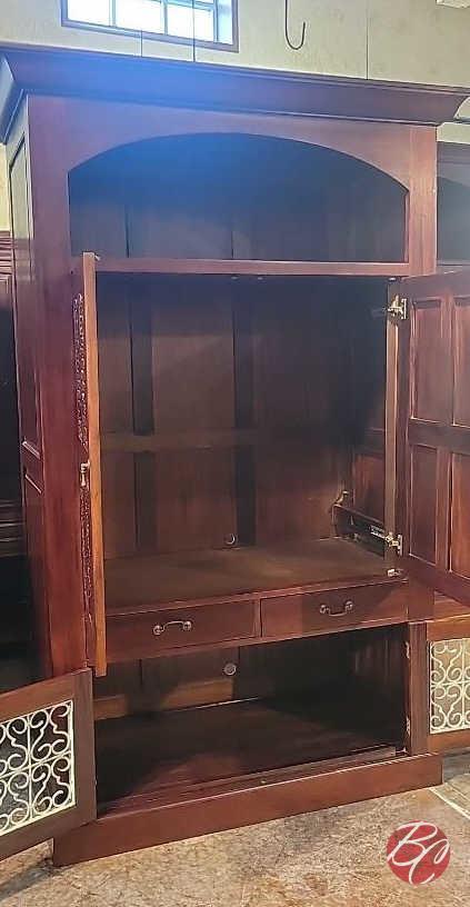 NEW Indonesia Hand Carved Mahogany 4-Door Cabinet