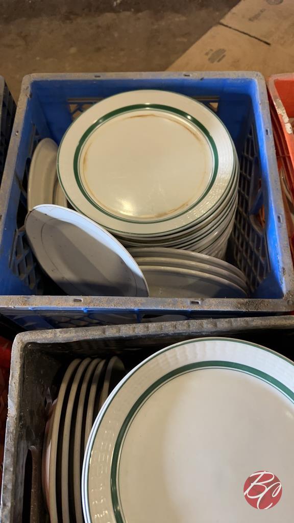 Storage Crates W/ Assorted Lot Of Plates