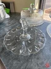 Glass Cake Serving Plate w/Cover & Serving Plate