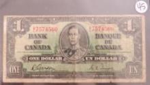 1937- Canada 1 Dollar Bank Note