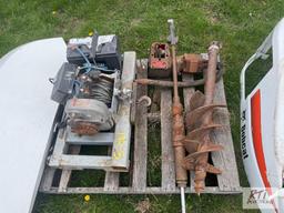 Pallet with winch, cylinder, auger bit, Bobcat fender