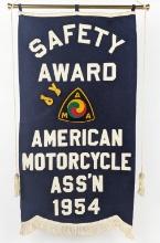 1954 AMA Blue Felt Motorcycle Saftey Award Banner