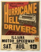 Vtg Illiana Speedway Hurricane Hell Drivers Poster