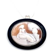 Amedeo Italian Sterling Carved Shell Cameo Pendant