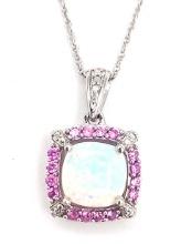 Sterling 2ct Fire Opal & Pink Sapphire Necklace