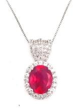 Sterling Silver 4ct Ruby & Diamond Necklace