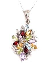 Sterling Silver Genuine Gemstone Diamond Necklace