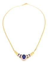 Sterling Silver 3.68ct Sapphire Diamond Necklace